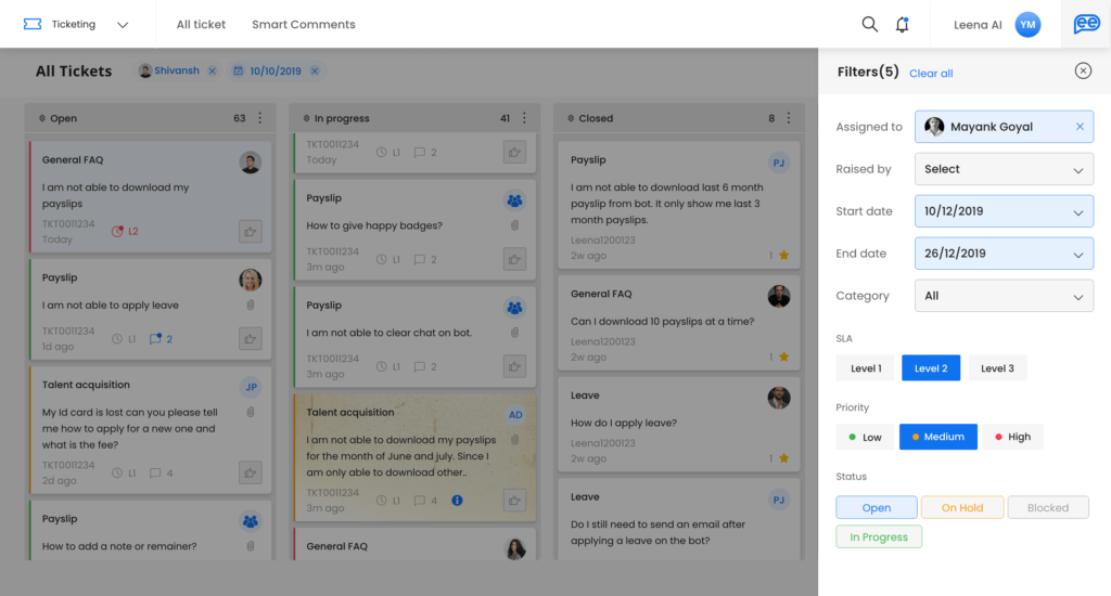 Kanban view case management filter